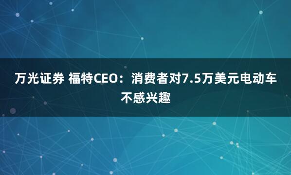 万光证券 福特CEO：消费者对7.5万美元电动车不感兴趣
